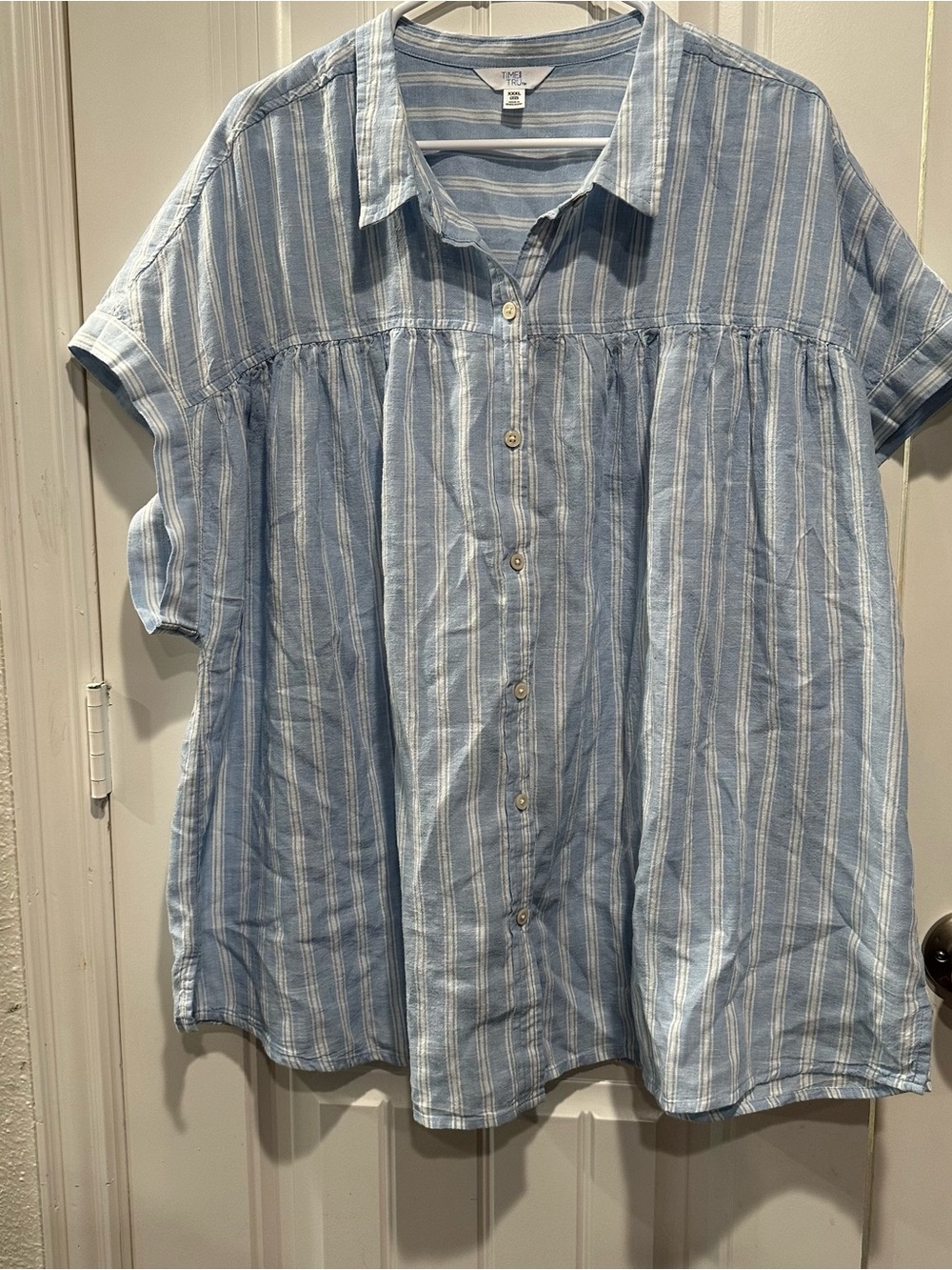 Time and Tru Light Blue & White Striped Top